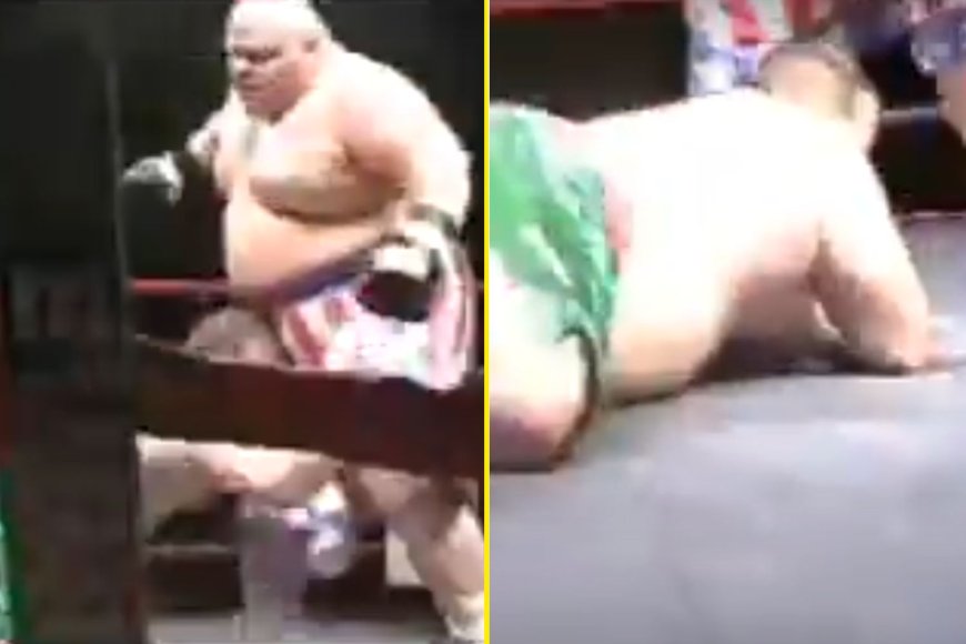 Butterbean left opponent flopping like a fish on the canvas in bizarre final pro boxing KO win