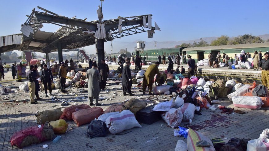 A powerful suicide bombing at a rail station in southwestern Pakistan kills at least 26