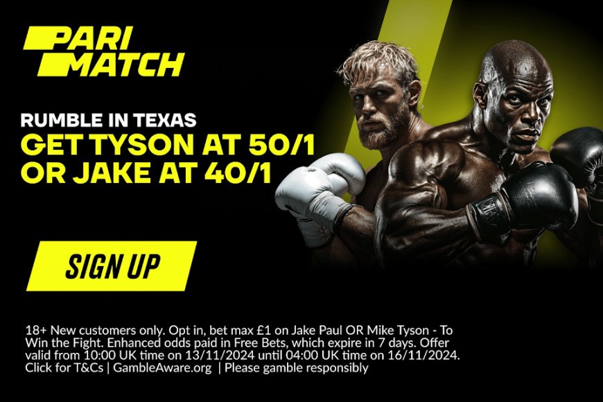 Jake Paul vs Mike Tyson betting offer: Get 40/1 on Paul or Tyson at 50/1 on Parimatch