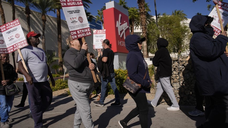 Hundreds of hospitality workers are on strike at a casino near the Las Vegas Strip