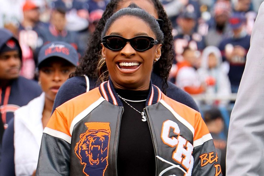 Simone Biles Cheers on Husband Jonathan Owens in a Custom Varsity Jacket at Chicago Bears Game