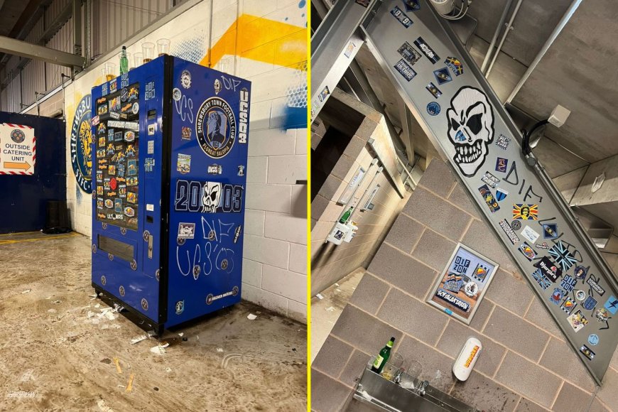 ‘Angry and saddened’ – EFL club dismayed as stadium trashed by European fans with seats ripped out, lights damaged and graffiti everywhere