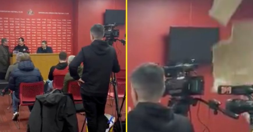 Championship club’s roof caves in during press conference in shock scenes