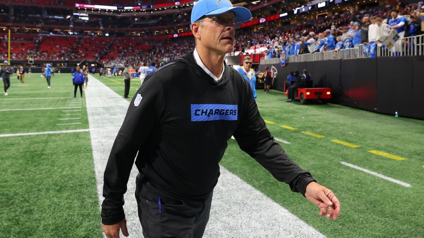 Eagle-eyed NFL fans express concern after noticing Jim Harbaugh walk with limp on Chargers sideline