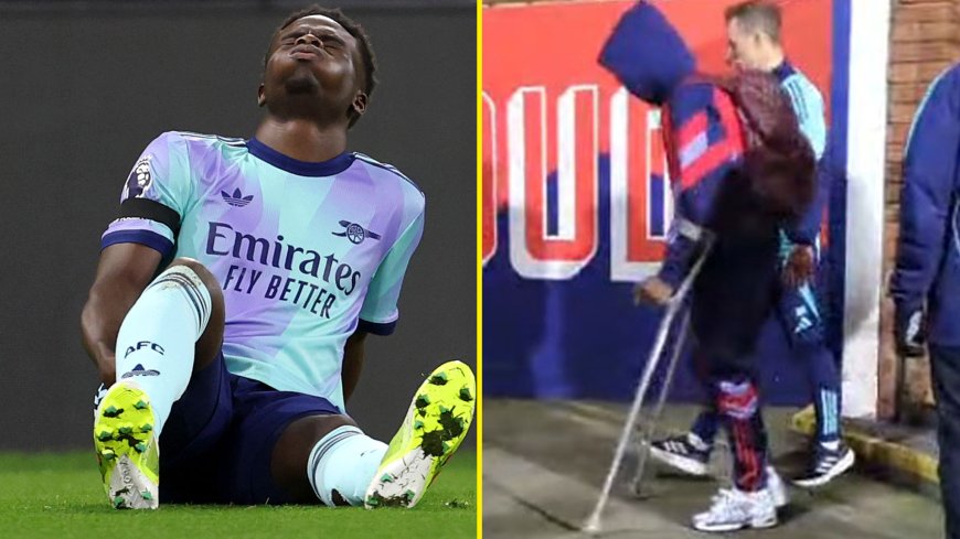 Bukayo Saka spotted on crutches as Mikel Arteta admits he is ‘worried’ over Arsenal star’s injury