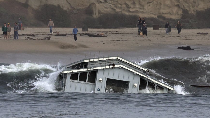 Major storm pounds California's central coast, blamed for man's death and partially collapsing pier