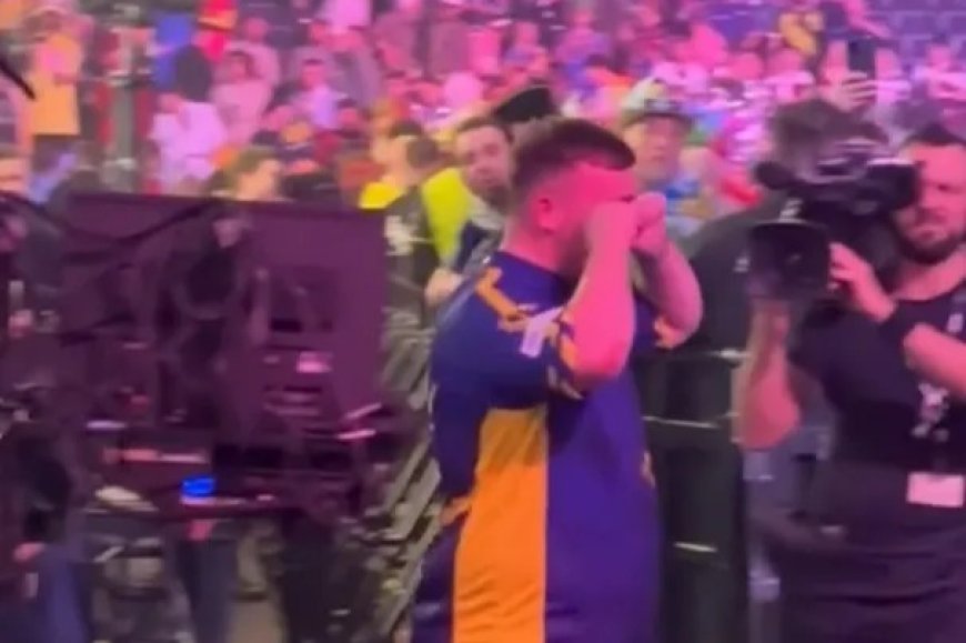 Footage shows moment Luke Littler pretends to cry in front of his mum following tense PDC World Championship win