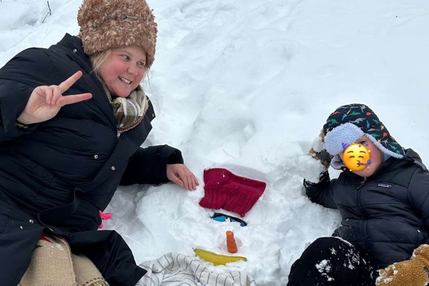 Amy Schumer Jokes 'Great Moms Find Short Cuts' as She and Son Gene, 5, Get Creative with Snowman Making