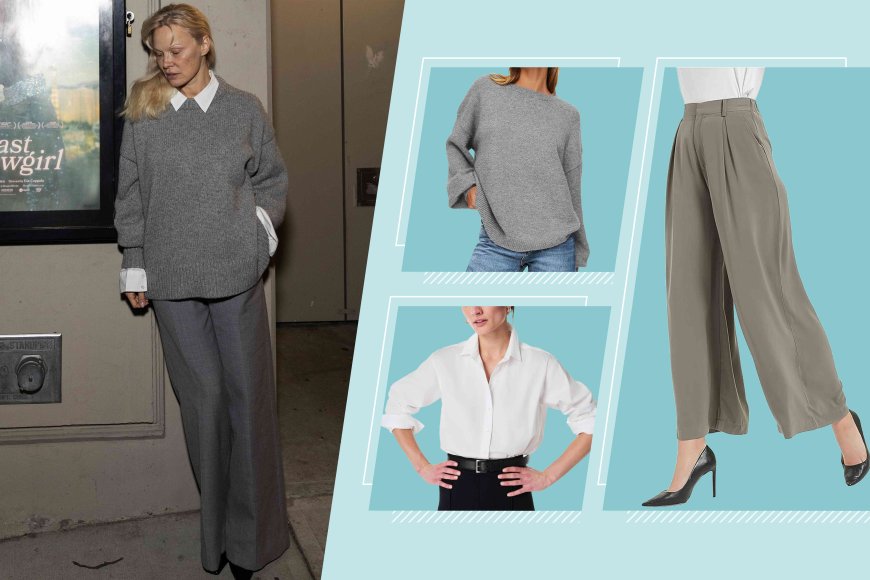 Pamela Anderson’s Monochrome Sweater and Wide-Leg Pants Combo Is a Genius Swap for Dresses