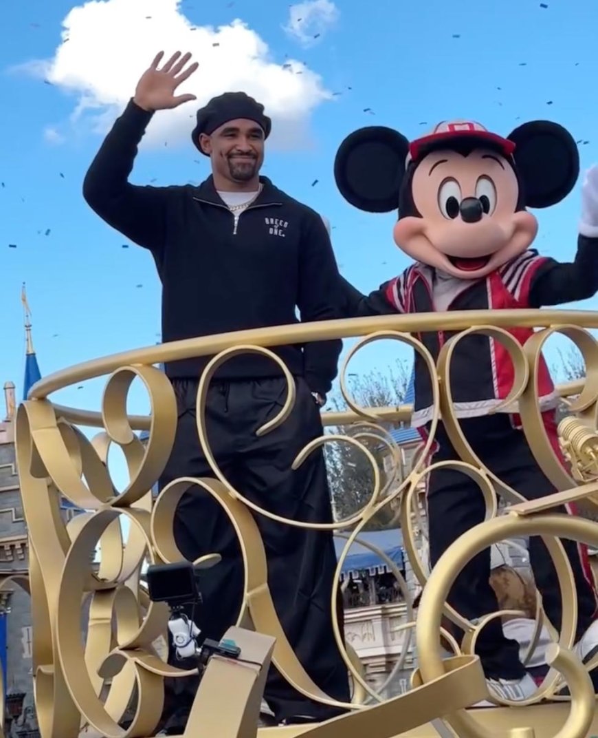 Super Bowl Champ Jalen Hurts, Fiancee Celebrate Eagles Win at Disney World