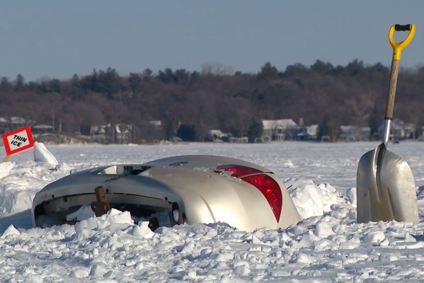 Sedan Stuck in Frozen Minnesota Lake Goes Viral: ‘Not Something You See Everyday’